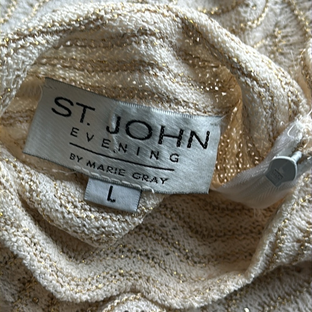 St. John top luxury gold and cream mock turtle neck zipper shoulder dressy Large - Picture 8 of 10